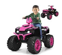 GOPLUS Voiture Quad Buggy Électrique pour Enfant 12V avec 2 Vitesses 2,8-5 km/h, Quad Électrique avec Phare, Klaxon, MP3 et USB, Démarrage Lent, pour Enfants de 3-7 Ans, 104X67X74CM (Rose)