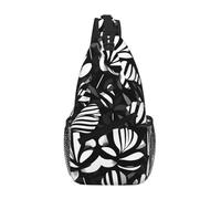 gopoo Sac à dos à bandoulière fin et léger pour homme et femme Motif fleurs rayées Noir/blanc