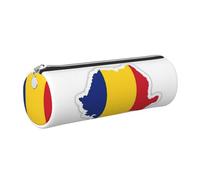 gopoo Trousse à crayons en cuir avec drapeau de la Roumanie - Fine et esthétique - Pochette de rangement pour papeterie avec anneau en métal portable, Argenté., Taille unique, Porte-cartes