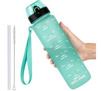GOPPUS 1L/32oz Bouteille d'eau avec paille 1 litre réutilisables Bouteille de sport avec indication de l'heure Bouteilles de motivation avec mesure Bouteilles de boissons étanches Tritan sans BPA