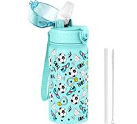 Goppus 420ml/14oz Gourde Isotherme avec Paille à Double Paroi en Acier Inoxydable Petit Flacon Isolé Sous Vide Métal Anti-fuite pour Boisson Flacon Thermos Sans BPA