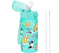 Goppus 420ml/14oz Gourde Isotherme avec Paille à Double Paroi en Acier Inoxydable Petit Flacon Isolé Sous Vide Métal Anti-fuite pour Boisson Flacon Thermos Sans BPA