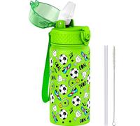 Goppus 420ml/14oz Gourde Isotherme avec Paille à Double Paroi en Acier Inoxydable Petit Flacon Isolé Sous Vide Métal Anti-fuite pour Boisson Flacon Thermos Sans BPA