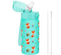 Goppus 420ml/14oz Gourde Isotherme avec Paille à Double Paroi en Acier Inoxydable Petit Flacon Isolé Sous Vide Métal Anti-fuite pour Boisson Flacon Thermos Sans BPA