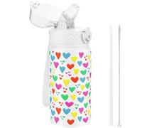 Goppus 420ml/14oz Gourde Isotherme avec Paille à Double Paroi en Acier Inoxydable Petit Flacon Isolé Sous Vide Métal Anti-fuite pour Boisson Flacon Thermos Sans BPA