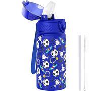 Goppus 420ml/14oz Gourde Isotherme avec Paille à Double Paroi en Acier Inoxydable Petit Flacon Isolé Sous Vide Métal Anti-fuite pour Boisson Flacon Thermos Sans BPA