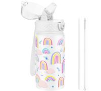Goppus 420ml/14oz Gourde Isotherme avec Paille à Double Paroi en Acier Inoxydable Petit Flacon Isolé Sous Vide Métal Anti-fuite pour Boisson Flacon Thermos Sans BPA