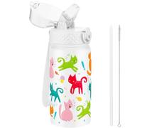 Goppus 420ml/14oz Gourde Isotherme avec Paille à Double Paroi en Acier Inoxydable Petit Flacon Isolé Sous Vide Métal Anti-fuite pour Boisson Flacon Thermos Sans BPA