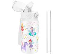 Goppus 420ml/14oz Gourde Isotherme avec Paille à Double Paroi en Acier Inoxydable Petit Flacon Isolé Sous Vide Métal Anti-fuite pour Boisson Flacon Thermos Sans BPA