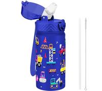 Goppus 420ml/14oz Gourde Isotherme pour Enfants avec Paille à Double Paroi en Acier Inoxydable Petit Flacon Isolé Sous Vide Métal Anti-fuite pour Boisson Flacon pour Tout-petits Thermos Sans BPA