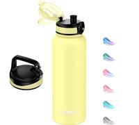 GOPPUS Gourde isotherme en acier inoxydable de 1,2 l avec paille infuseur, 2 couvercles, sans BPA, anti-fuite, convient pour les boissons gazeuses, le vélo, le sport, le thé