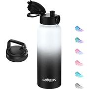 GOPPUS Gourde isotherme en acier inoxydable de 1,2 l avec paille infuseur, 2 couvercles, sans BPA, anti-fuite, convient pour les boissons gazeuses, le vélo, le sport, le thé