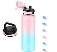 GOPPUS Gourde isotherme en acier inoxydable de 1,2 l avec paille infuseur, 2 couvercles, sans BPA, anti-fuite, convient pour les boissons gazeuses, le vélo, le sport, le thé