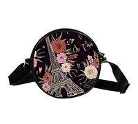 GORDESC Sac à main vintage Paris Tour Eiffel Floral Sac à bandoulière rond Sac à main pour femme et fille
