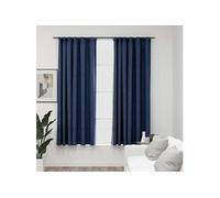 Vidaxl Rideaux Occultants Aspect Lin Avec Crochets 2pcs Bleu 140x175cm