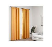 Vidaxl Rideaux Occultants Aspect Lin Et Crochets 2 Pcs Jaune 140x225cm