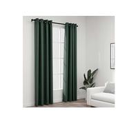 vidaXL Rideaux occultants Aspect lin avec ?illets 2 pcs Vert 140x225cm