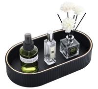 GORESE Plateau de Salle de Bain,Ovale Plateau Décoratif en Cuir Plateau à Bijoux Plateaux de Service Plateaux de Coiffeuse Vide Poche pour Salle de Bain,Coiffeuse,Toilette,Bougies,Cuisine(Noir)