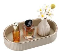 GORESE Plateau de Salle de Bain,Ovale Plateau Décoratif en Cuir Plateau à Bijoux Plateaux de Service Plateaux de Coiffeuse Vide Poche pour Salle de Bain,Coiffeuse,Toilette,Bougies,Cuisine(Beige)