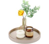 GORESE Plateau de Service,Rond Plateau decoratif en Cuir Porte Bougie Chauffe Plat Table de Chevet Vide Poche, Organiseur pour Table de Cuisine, Salon, Chambre à Coucher, Salle de Bain(Beige)