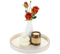 GORESE Plateau de Service,Rond Plateau decoratif en Cuir Porte Bougie Chauffe Plat Table de Chevet Vide Poche, Organiseur pour Table de Cuisine, Salon, Chambre à Coucher, Salle de Bain(Blanc Ivoire)