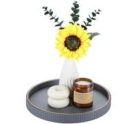 GORESE Plateau de Service,Rond Plateau decoratif en Cuir Porte Bougie Chauffe Plat Table de Chevet Vide Poche, Organiseur pour Table de Cuisine, Salon, Chambre à Coucher, Salle de Bain(Gris)