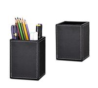 GORESE Porte-stylo en Cuir, Carré Pot a Crayon Boîte à Stylo de Bureau Multifonctionnel Organisateur de Bureau Stylo Tasse Organisateur Porte-pinceau de Maquillage 2 Pièces(Noir)