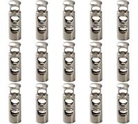 GORGECRAFT 1 boîte de 20 Bouchons à Bascule en Métal Alliage Argenté Double Trou Cordon à Ressort Coulissant Clips de Réglage Bouchons de Fixation pour Cordons Élastiques Lacets Paracordes Vêtements