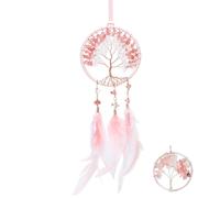 GORGECRAFT 1 Ensemble Attrape-Rêves en Plumes et Perles de Cristal Petit Arbre de Vie Attrape-Rêves Chakras pour Rétroviseur à Suspendre Décoration de Chambre à Coucher Décoration de Chambre, Rose
