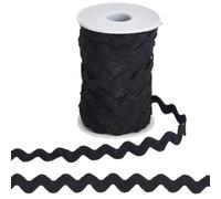 GORGECRAFT 1 Rouleau de Ruban de Garniture Ric Rac 25yds*10mm Noir Rick Rack Wave Couture Frange de Pliage Tissu Tissé Tressé pour la Couture de Fleurs la Fabrication de Robes de Mariée de Fête