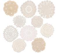 GORGECRAFT 10 pcs Napperons au Crochet Coton Fait à la Main Rond Crochet Dentelle Napperons de Table Value Pack Tasse Tapis Coton Coaster 4-6 Pouces Rond Bisque Vintage Mariage Tea Party