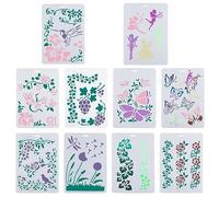 GORGECRAFT 10 Styles 31x21cm Pochoirs de Peinture en Plastique Modèles de Papillons de Fleurs Plantes Rose Hibiscus Feuille Pissenlit Vigne Lierre Vigne Pochoir Bordure Panneaux pour A4 Scrapbook