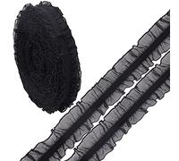 GORGECRAFT 10 Yards 25mm Large Stretch Élastique Dentelle Garniture Double Volant Organza Garniture Noir Ruban Plissée Tissu Bordure pour DIY Couture Artisanat Vêtement Décoration