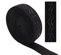 GORGECRAFT 10 Yards Noir dédérapant Silicone Bande Élastique Pince 1" 25mm Sangle Bande Souple Caoutchoucs Ondulés Ceinture Extensible Bande Ondulée Ruban Rouleau pour Vêtement Perruque Vélo Shorts