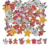 GORGECRAFT 100 pièce 8 Styles de Boutons en Bois de Noël Bouton Artisanal Père Noël Bonhomme de Neige Cadeau Étoile Bonhomme en Pain D'Épices Bouton Cheval Tricot pour Bricolage Art Couture Projet