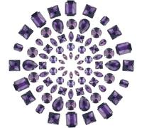 GORGECRAFT 100 pièces 10 styles de Strass à Coudre en Verre Violet Griffe Argentée Pierres Précieuses à Dos Plat avec 4 trous en Forme de Goutte Ronde Carrée, Embellissements, Travaux Manuels