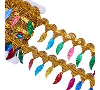 GORGECRAFT 10mX 52mm Tresse à Paillettes Dorées Colorées Feuille Métallique Frange en Dentelle Feuilles de Vigne Ruban pour la Maison Couronne Vêtements Bricolage Couture, Chapeau, Mariage