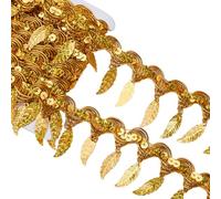 GORGECRAFT 10mX52mm de Large Tresse à Paillettes Dorées Feuille Métallique Frange en Dentelle Feuilles de Vigne Ruban pour Bricolage Couture Robe Chapeau Mariage, Couronne de Vêtements