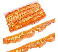 GORGECRAFT 11m Ruban en Organza à Paillettes Orange de 3cm Froncé Volants Maille Extensible Bordure en Mousseline de Soie Élastique Plissée Bordure en Dentelle pour Couture Emballage Cadeau Robe