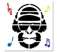GORGECRAFT 12" Banksy Grand Singe avec Casque Pochoirs Chimpanzés Modèle de Notation Musicale DIY Décoration pour Dessin Mur Meubles Bois Papier Tissu Salon Salle de Bains Décoration de la Maison