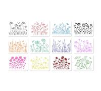 GORGECRAFT 12 Styles Pochoirs de Fleurs Sauvages en Plastique Hortensia Fleur de Lys Pochoir Printemps Floral Réutilisable Modèles de Rose de Champ Dessin Botanique Plantes de Champ Pochoir