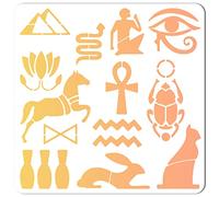 GORGECRAFT 12"X12" Pochoir Symbole Égyptien Hiéroglyphique Pyramide Modèles Motif Oeil d'animal Réutilisable en Plastique Dessin Peinture Pochoirs Modèle pour Peinture sur Carte Mur Tissu Toile