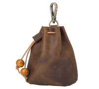 GORGECRAFT 125*106mm Mini Pochette Médiévale en Cuir Véritable Porte Clés Crazy Horse Pochette en Cuir avec Cordon de Serrage Portefeuilles de Cartes de Crédit Porte Monnaie Organisateur Selle Marron