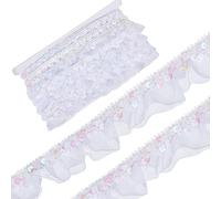GORGECRAFT 12m 30mm Satin Organza Dentelle Tissu Plissée Garnitures Paillettes Bord Élastique Ruban Froncé Maille Stretch Volants Floral Frange Applique pour Couture Cadeau Emballage Robe Tissu