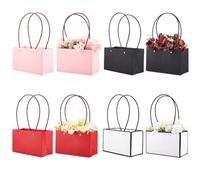 GORGECRAFT 12pcs 4 couleurs Sacs Cadeaux en Papier de Fleurs Boîte de Sac à Main de Bouquet Seau de Rangement Panier D'Emballage Rectangulaire avec Poignée Fournitures de Fleuriste pour Saint Valentin