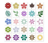 GORGECRAFT 13 * 13cm 25Pcs Mini Pochoirs à Fleurs en Plastique Feuille Mignonne Floral Essentiel Peinture Pochoir Carré Dessin Peinture en Aérosol Modèles Réutilisables Dessin pour DIY Artisanat