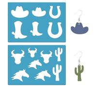 GORGECRAFT 13x9cm 2 styles Pochoir de Cowboy Occidental Réutilisable pour Bottes, Chapeau, Motif Cheval, Pochoirs de Dessin, Modèle de Découpe en Cuir pour Bijoux, Boucles D'Oreilles Fabrication