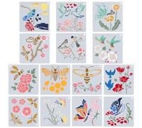 GORGECRAFT 14 Styles Grand Pochoirs de Dessin D'Oiseau de Fleur Modèle D'Abeille Papillon Peinture de Plante D'Été Réutilisable en Plastique Peinture en Aérosol Pochoir Peinture Sur Bois Mur