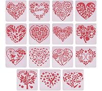 GORGECRAFT 15 Pcs Coeur Peinture Pochoirs en Plastique Réutilisable Dessin Rectangle Pochoir Couper Modèle de Peinture Feuilles Fleurs Mots d'amour pour L'Artisanat de Mariage Saint Valentin