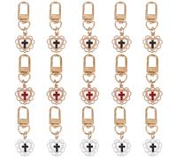 GORGECRAFT 15 pièces 3 Couleurs Petite Croix Porte Clés Alliage Émail Or Forme de Cœur Breloque Porte Clés Croix Pendentif Suspendu Clés Anneau Clip Porte Clés pour Clés Sacs à Main Sacs à Dos